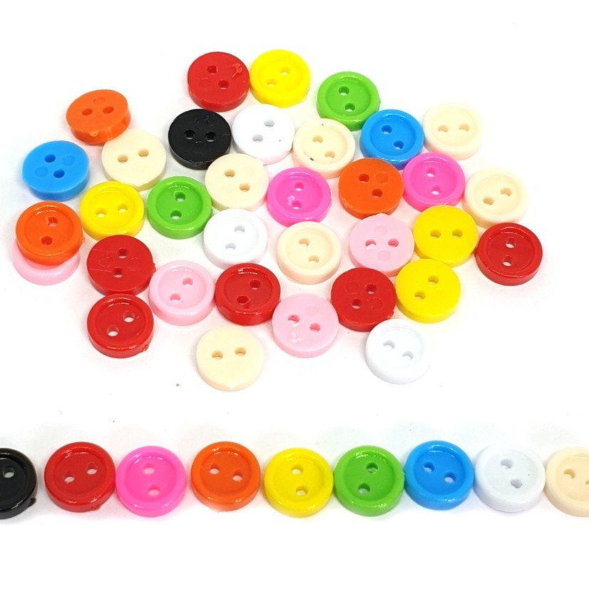 100 pcs tiny round buttons 2 holes mix assorted colors size 7 mm ...