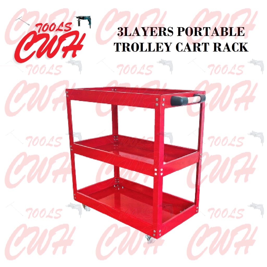 3LAYERS 120KG PORTABLE Steel Trolley Tool Rack Storage Kitchen SERVICE