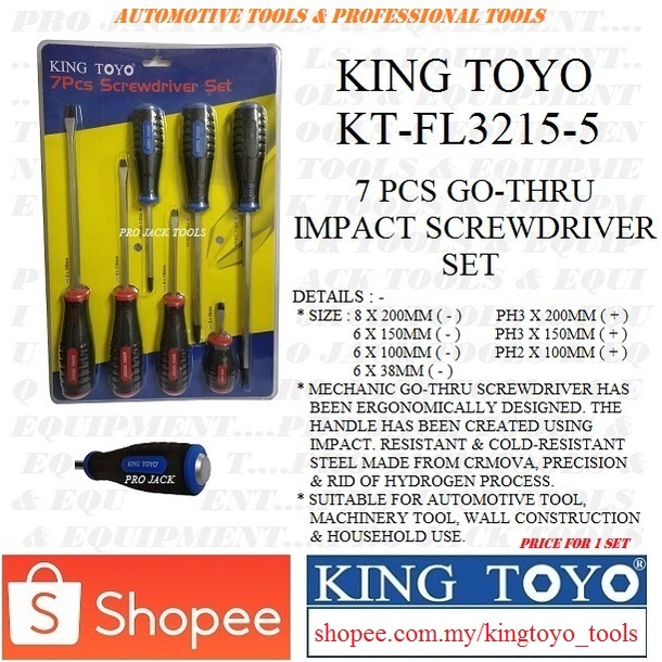 Kt Fl Original King Toyo Pcs Go Thru Impact Screwdriver Set