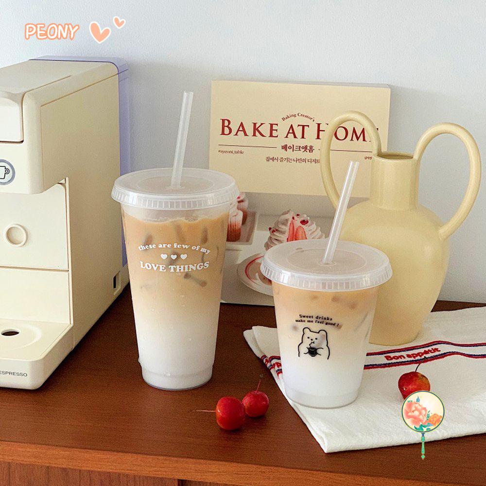 PEONY-HOME Water Bottle Cute Reusable Plastic Coffee Juice Milk Tea ...