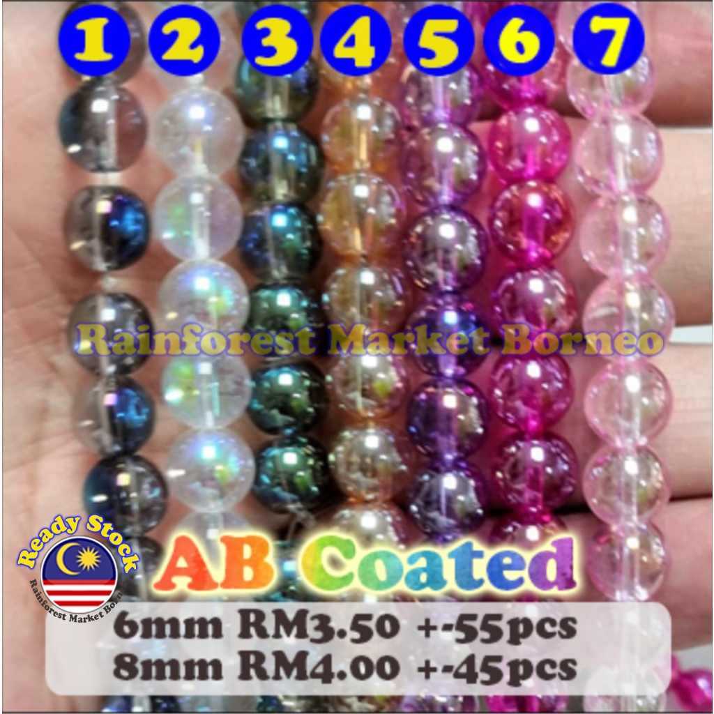 GB6014 AB Coated Round Crystal Glass Bead 🇲🇾 DIY Jewelry Making
