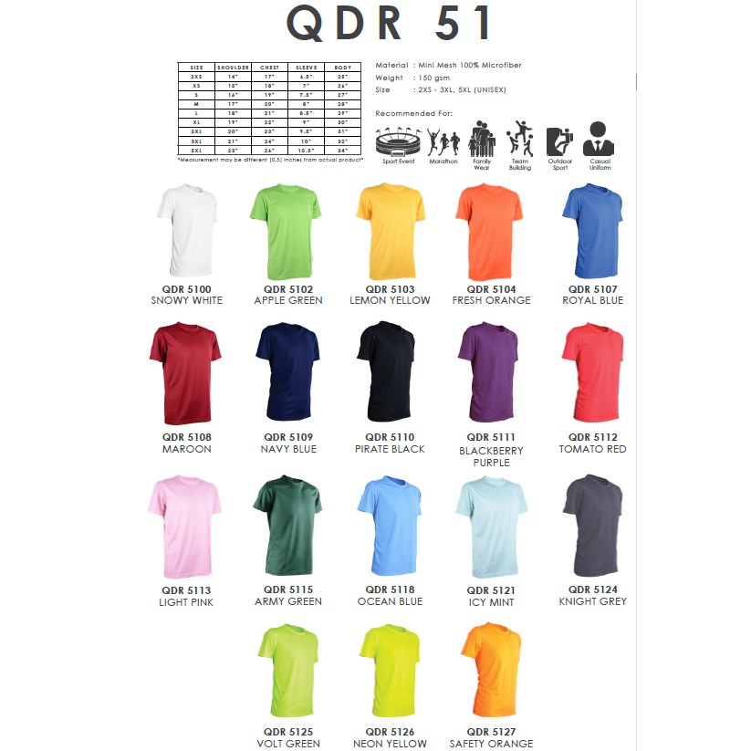 Rightway Unisex Microfiber Round Neck Plain Jersey -QDR5111-QDR5127 ...