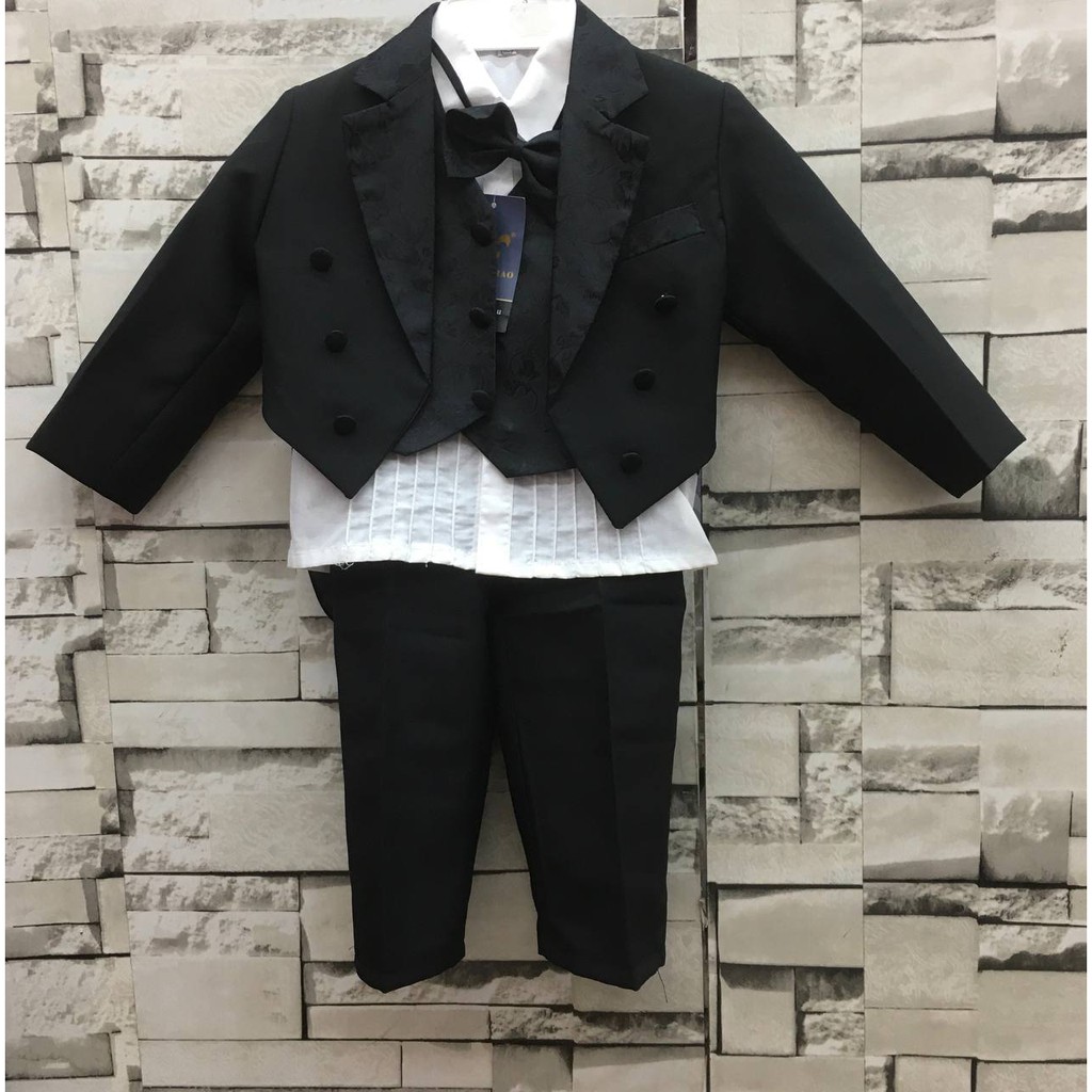 Children Boy Black Set Formal Coat+White Shirt+Vest+Riboon+Long Pant ...