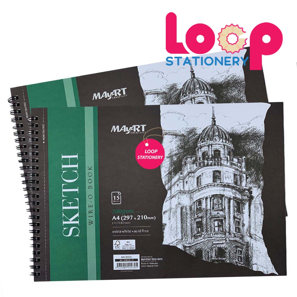 MayArt A4/A3 Wire-O Sketch book 200gsm 15sheets | Shopee Malaysia