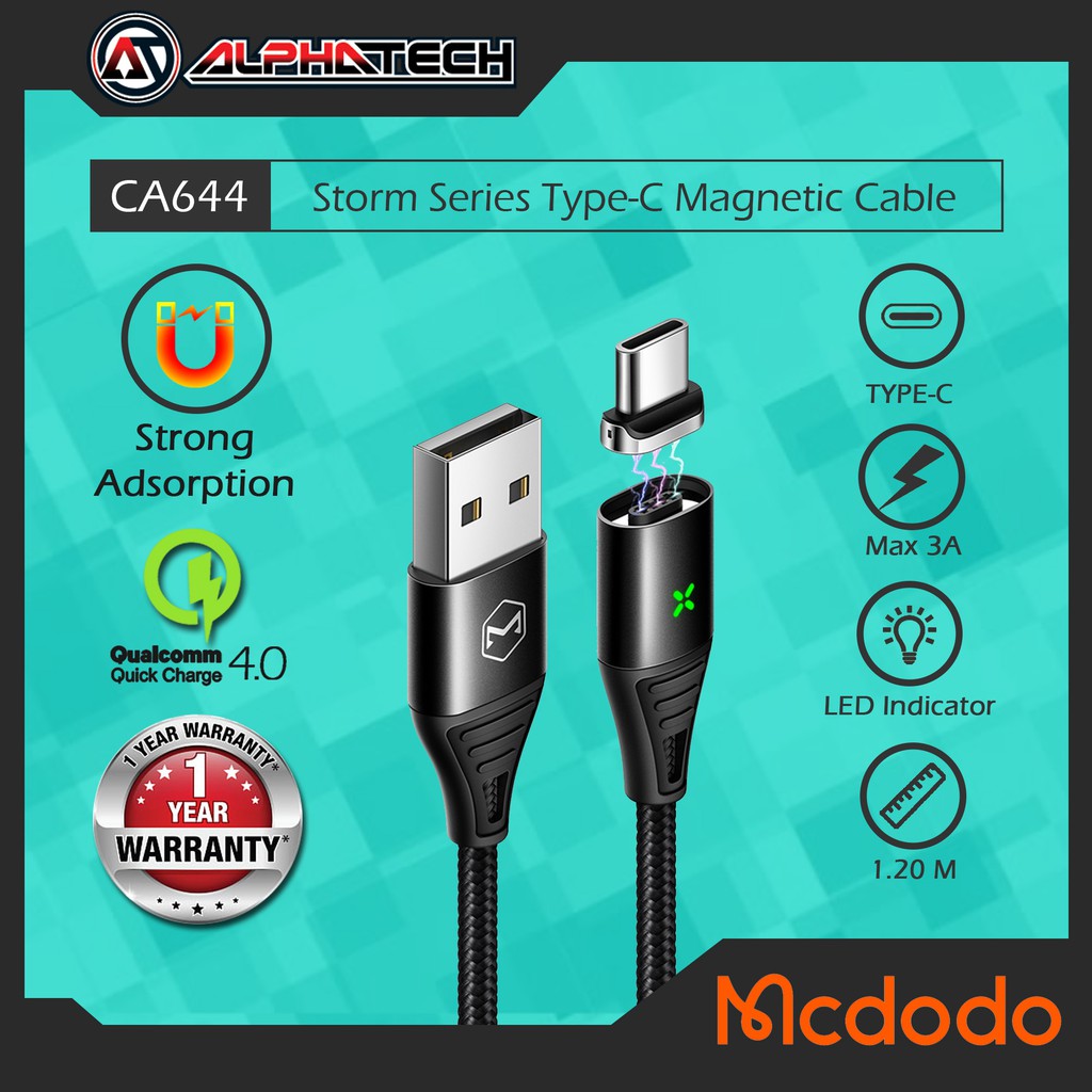 Mcdodo Ca644 Storm Series Type C Magnetic Charging Data Cable Qc40 3a Max 12m One Hand 5174