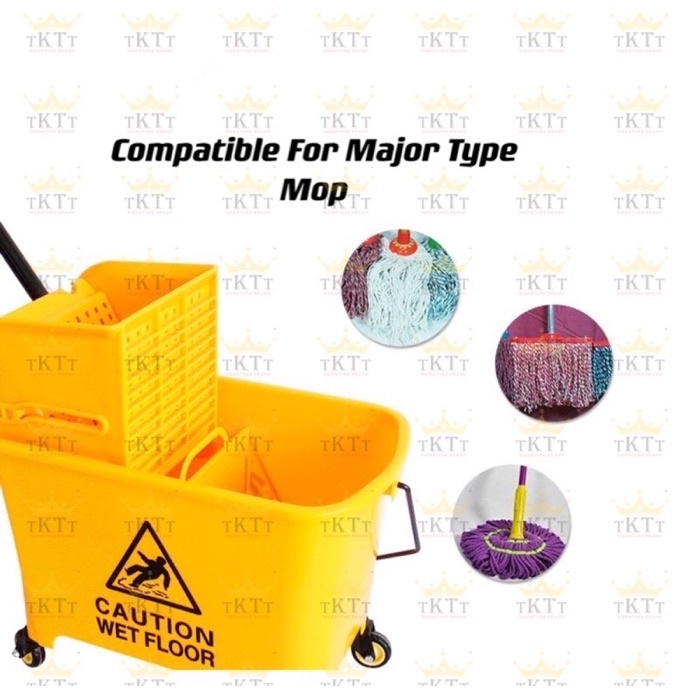 TKTT ™️ 20 Litres Mop Wringer Pail Mop Bucket Cart Janitor Cleaner Cart ...