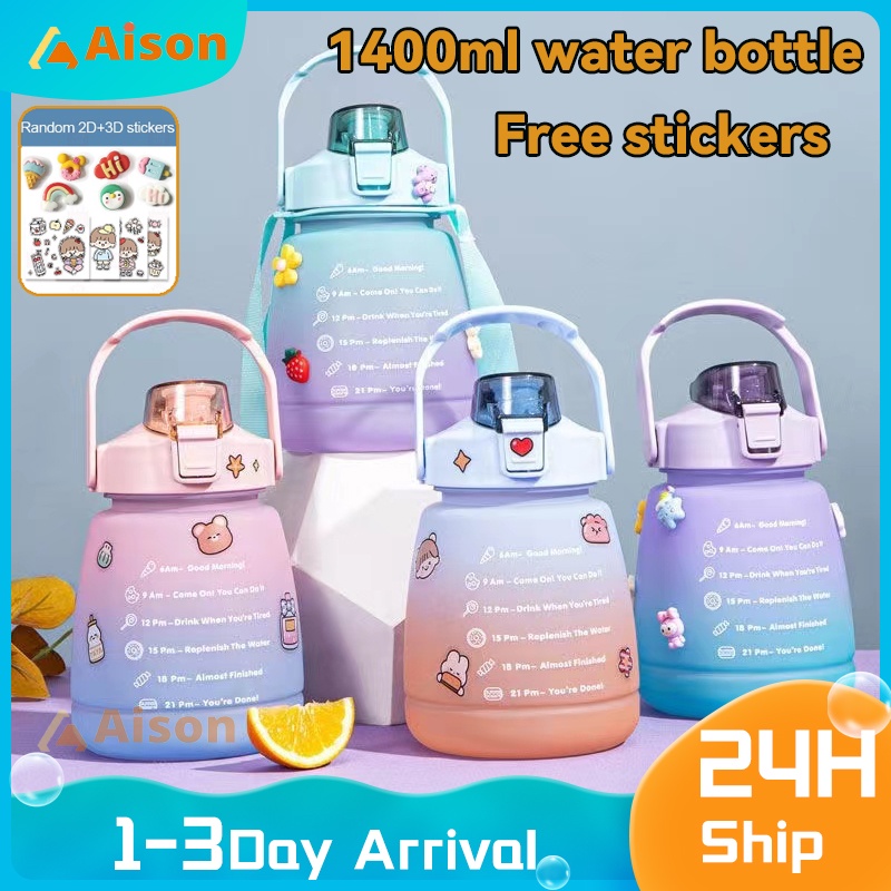 Water Bottle With 2000ML Cute Ctickers botol air viral straw tik tok
