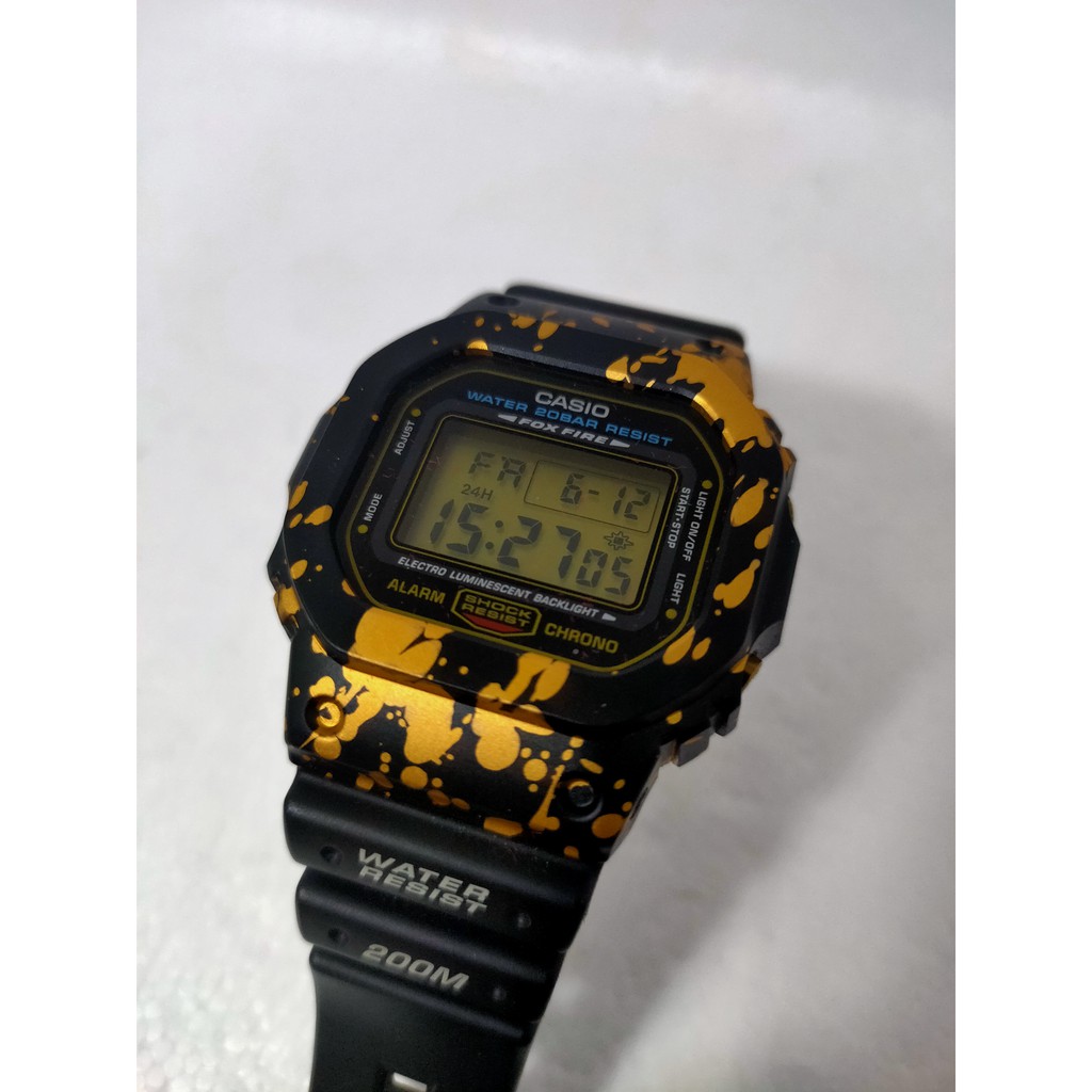 G SHOCK DW5600E VINTAGE FOX FIRE WITH CUSTOM S STEEL BEZEL