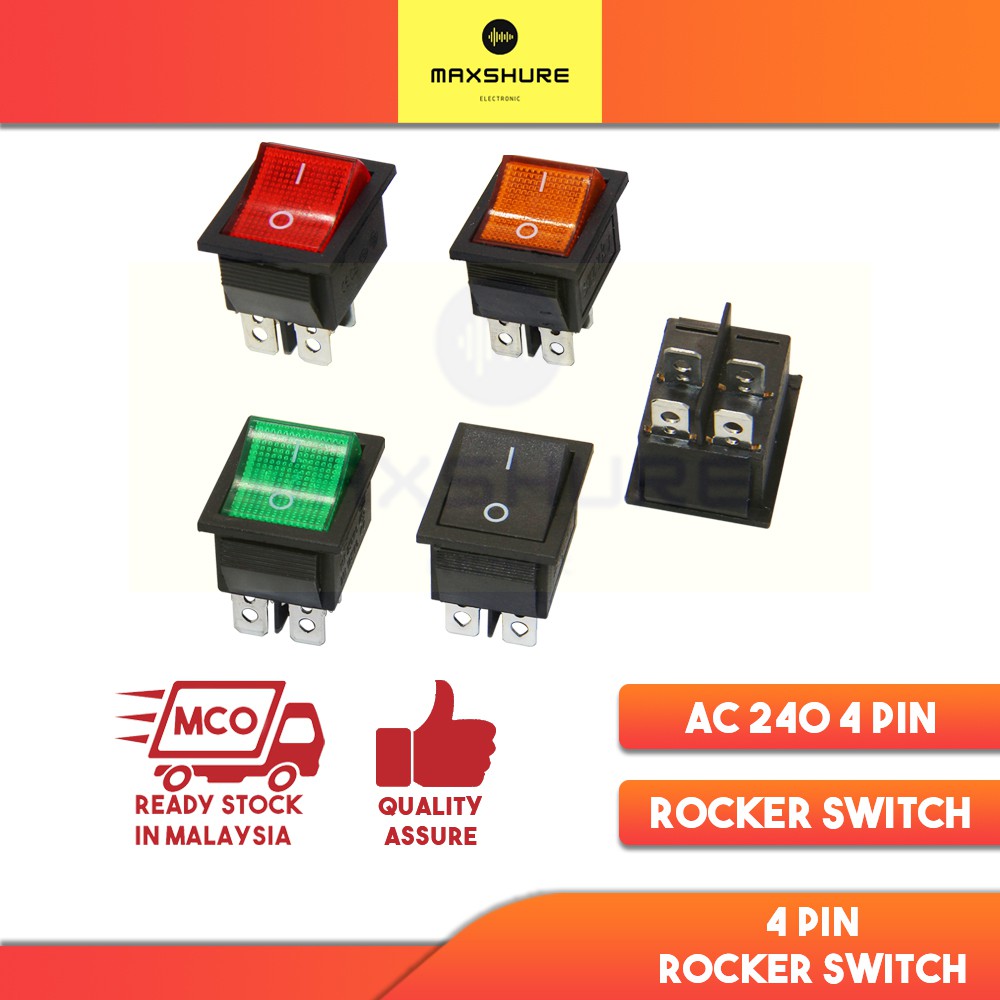[MaxShure] 4 PIN AC 250V SPST Panel Mount Standard & Momentary Spring 4 ...