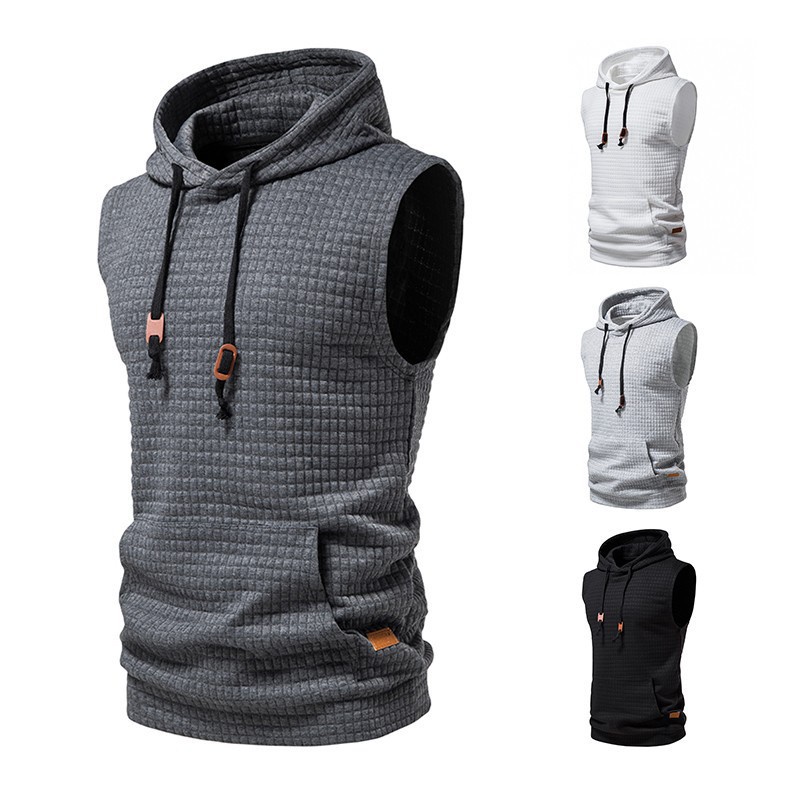 Men's Hooded Vest Sleeveless Solid Color Knit Hoodie Pullover Tank Top Shopee Malaysia