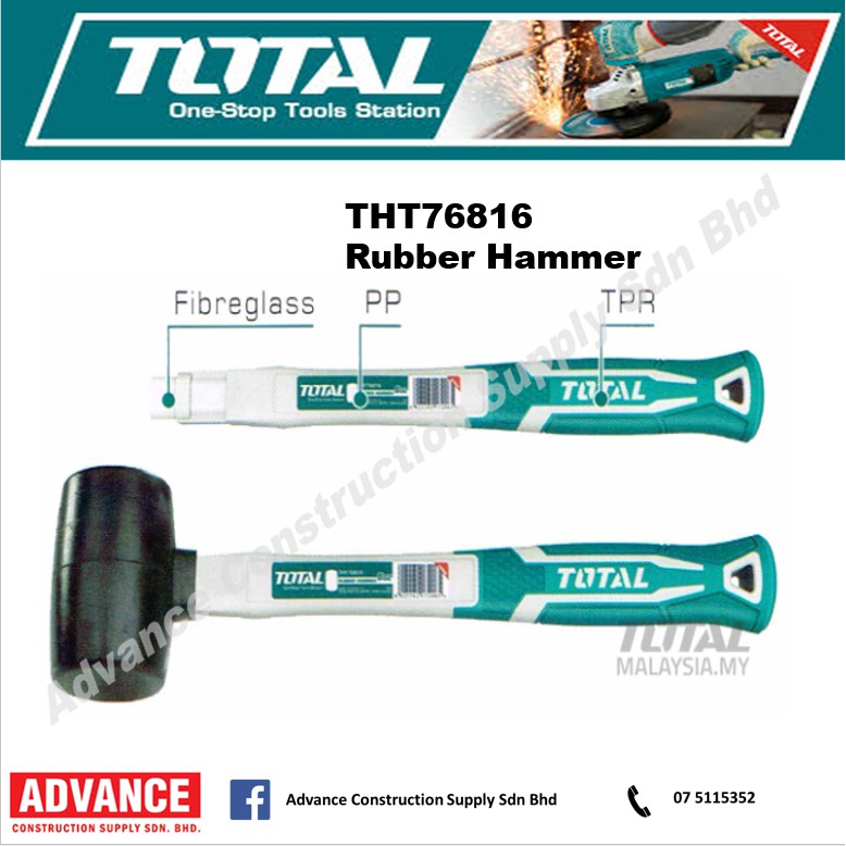 TOTAL Handtools Hand Tools and Accessories THT76816 Rubber Hammer 8oz ...