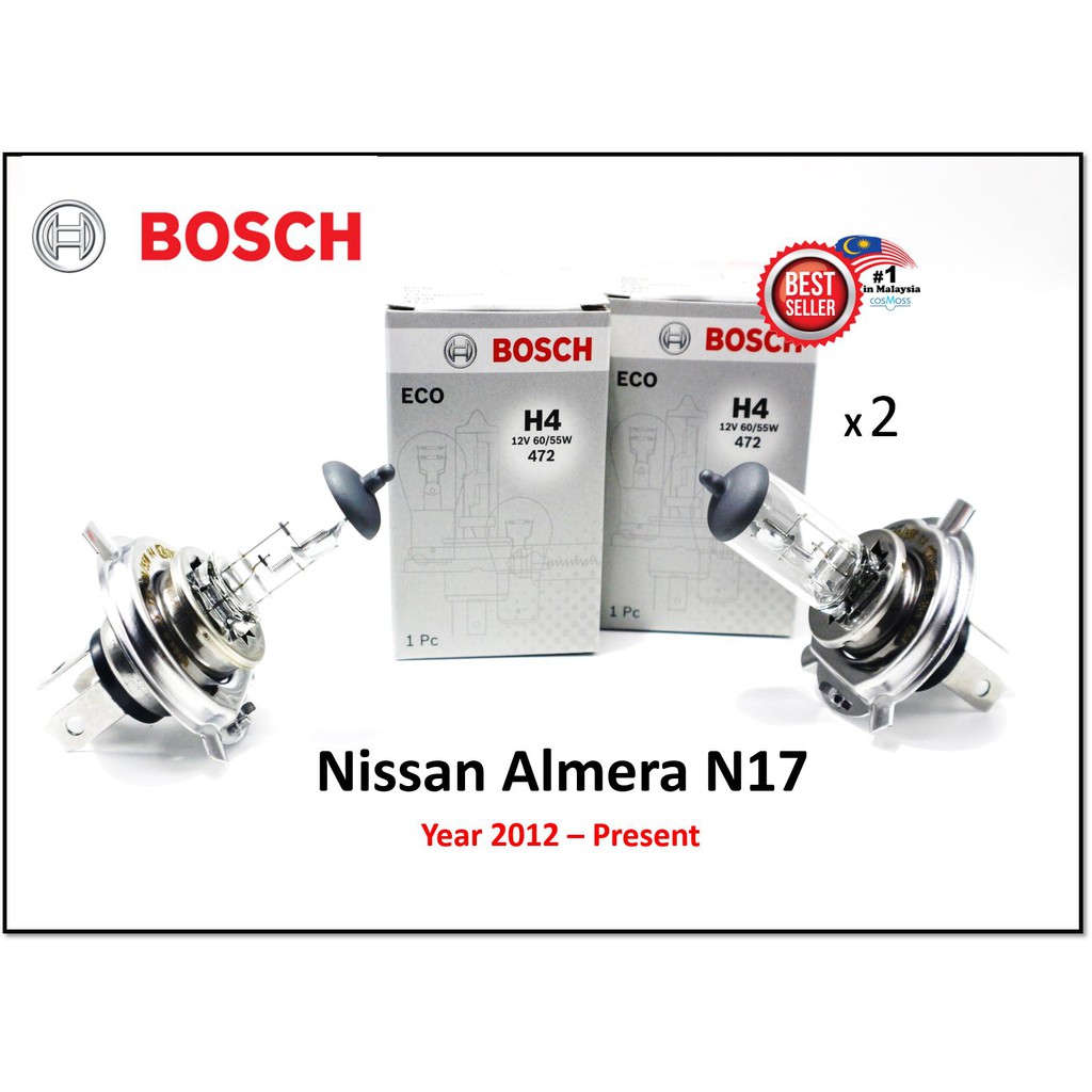 (2 PCS) Bosch Headlamp HeadLight Light Bulbs for Nissan Almera (N17) 2012 2019 Shopee Malaysia