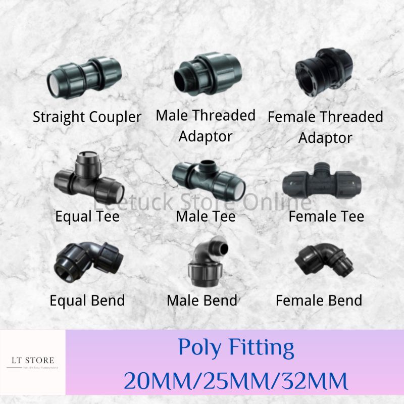 Poly Pipe Fitting Socket/Elbow/Tee（20mm/25mm/32mm） | Shopee Malaysia
