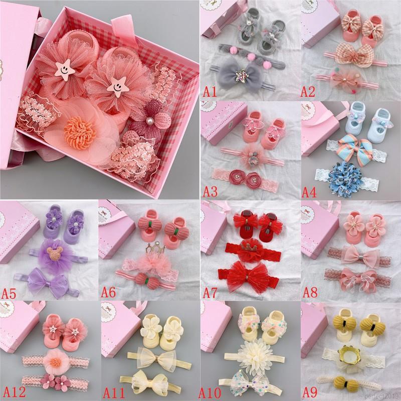 perfect Baby Girls Headbands + Socks Kids Cute Socks Antislip Sock
