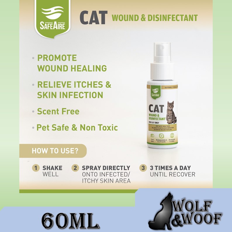 SAFEAIRE Wound & Disinfectant Spray Suitable For All Breed Cat For Effectively Prevent Infection