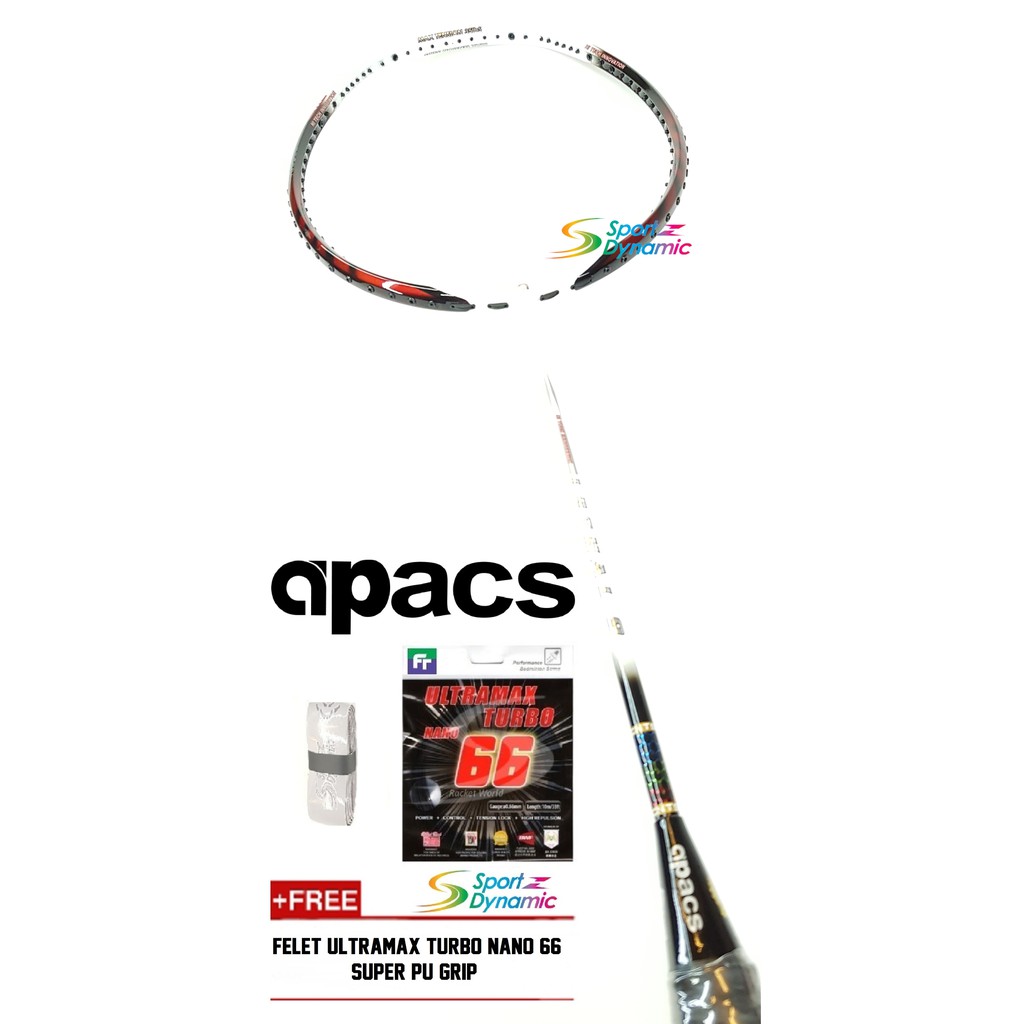 APACS LETHAL 9 BADMINTON RACKET (WHITE RED) & FOC ULTRAMAX TURBO NANO ...