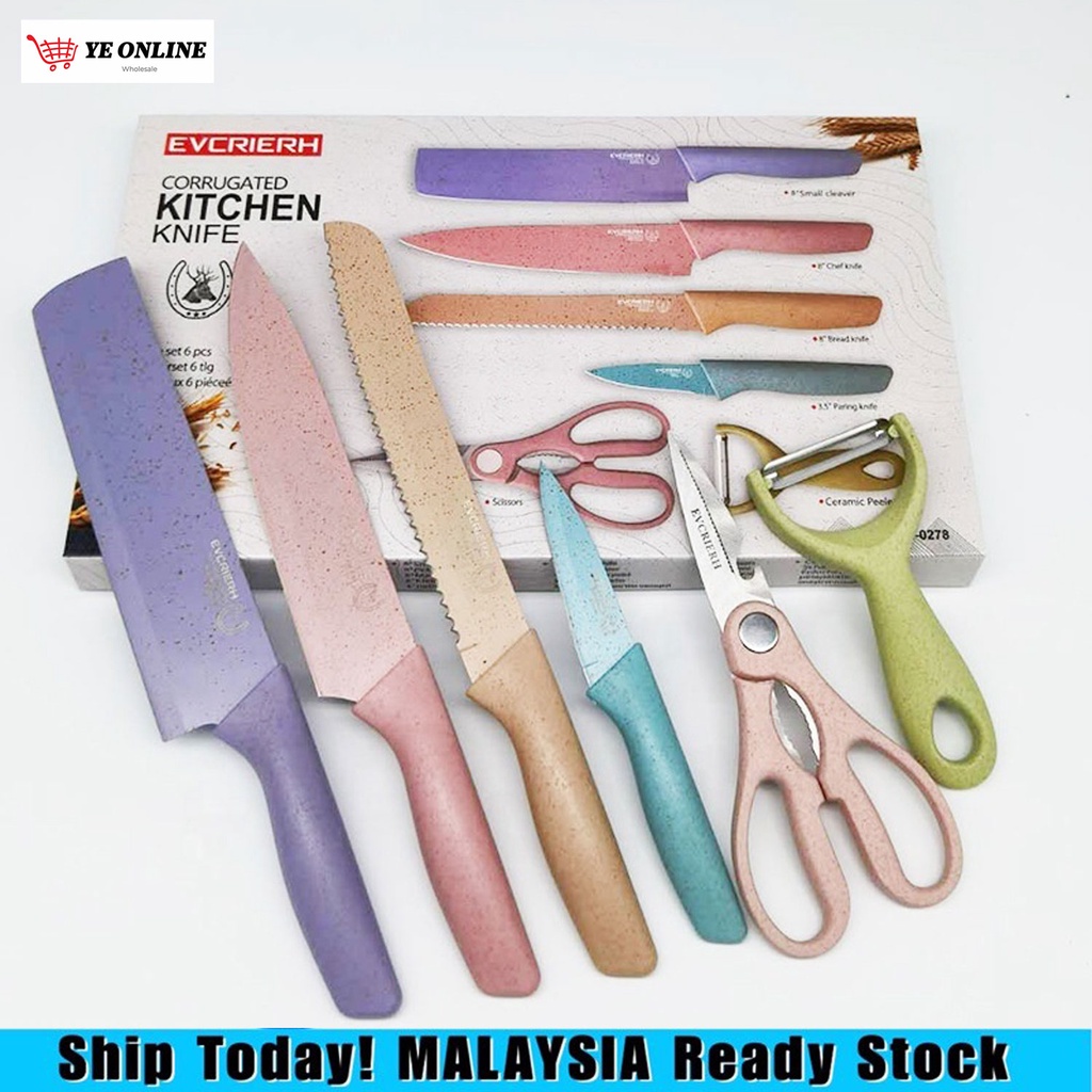 6pcs Ceramic Colorful Kitchen Knife Set Cleaver Scissors Peeler Nordic ...