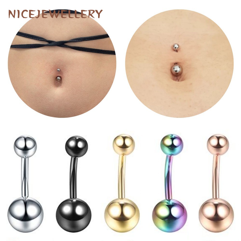 1PC Stainless Steel Double Ball Navel Ring 1.6mm Anti Allergic Belly — free download