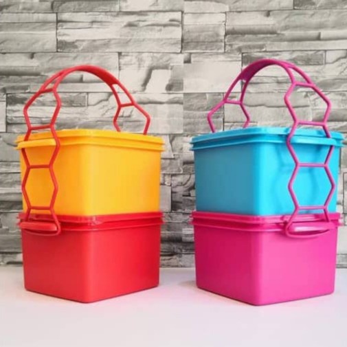 8 Warna X Tupperware Double Deep with Cariolier Lunch Box 1.7L 2 Ties