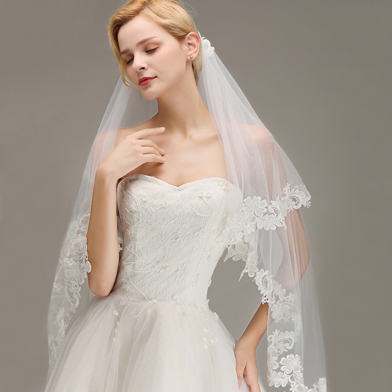 Fashion Lace Edge Two Layer 1.5M Wedding head Veil Soft Tulle Wedding ...
