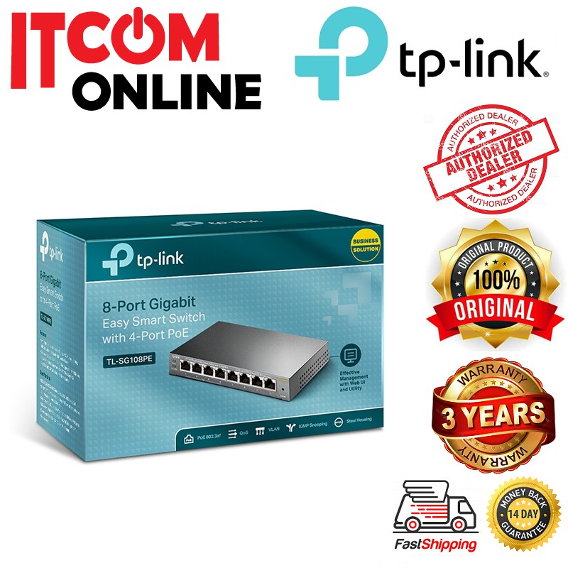 TP-LINK 8 PORT GIGABIT / 4 PORT POE (55W) EASY SMART SWITCH (TL-SG108PE ...