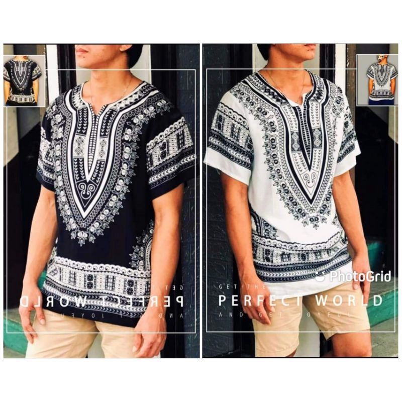 Halumna Black & White Dashiki Shirt/Indian White & Colored/Batik ...