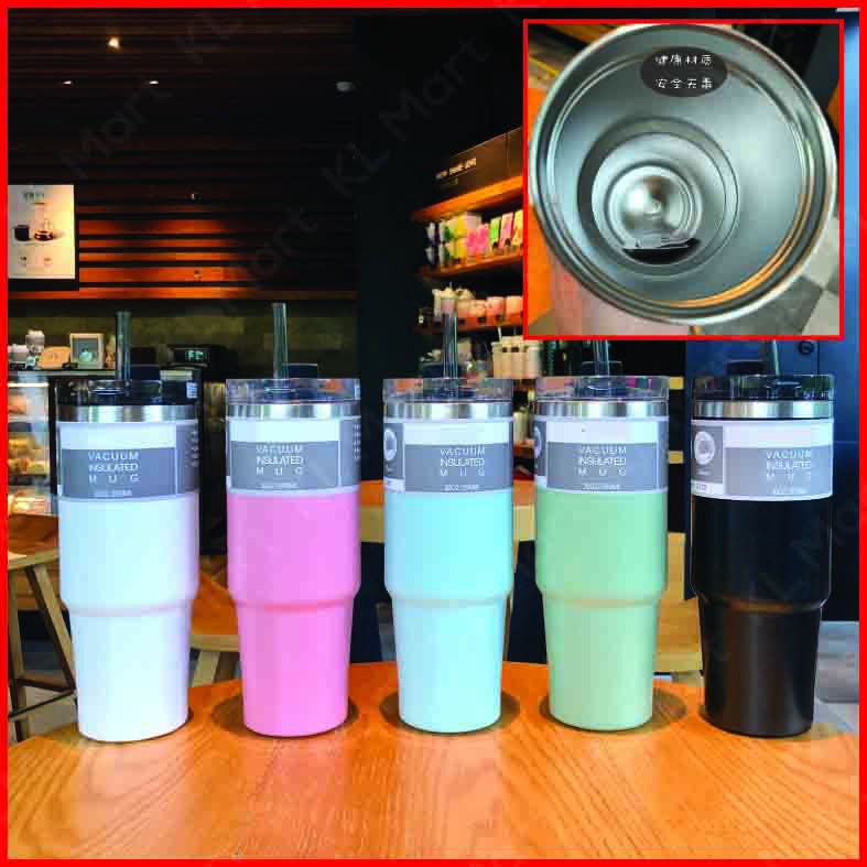 Lilac Stainless Steel Bottle With Flip Straw 890ml main image 1