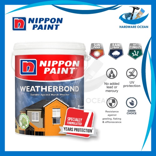 nippon paint weatherbond exterior wall paint 18L White cat rumah nippon paint luar rumah tahan