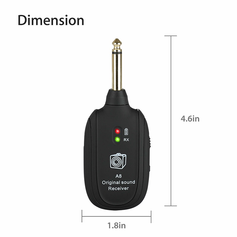 UHF Guitar Wireless Transmitter System + Receiver Built In Rechargeable