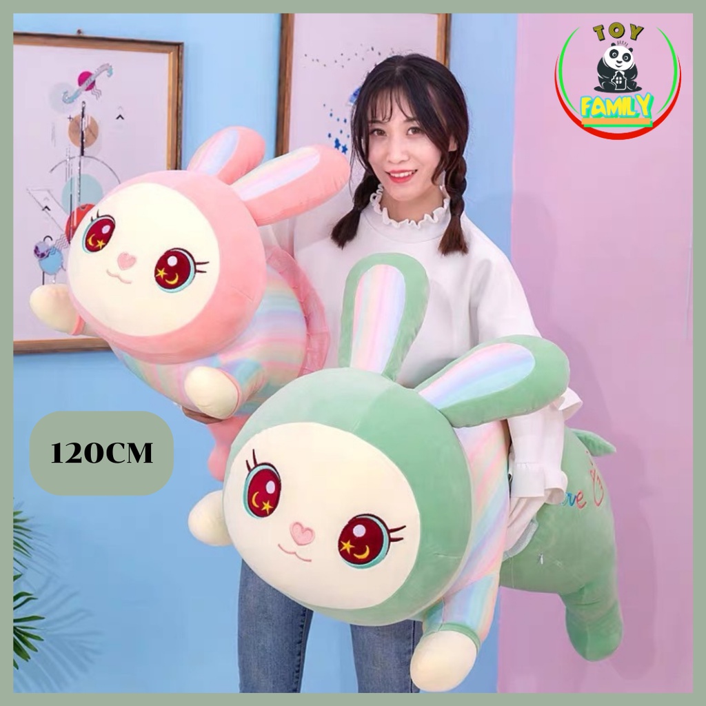 120cm Fat Rabbit Doll Pink Green Cute Soft Chewable Card Birthday Gift ...