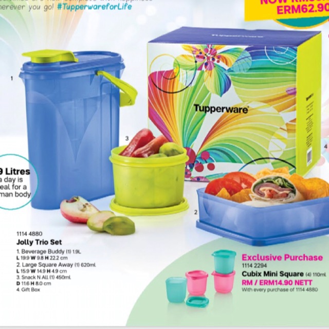 Tupperware Jolly Trio Set /PWP CubixMini Square (4) 110 ml . | Shopee ...