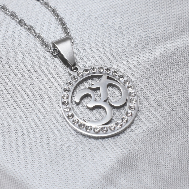 Stainless Steel Hindoo Hindu Buddhist AUM OM Pendant Necklace Silver ...