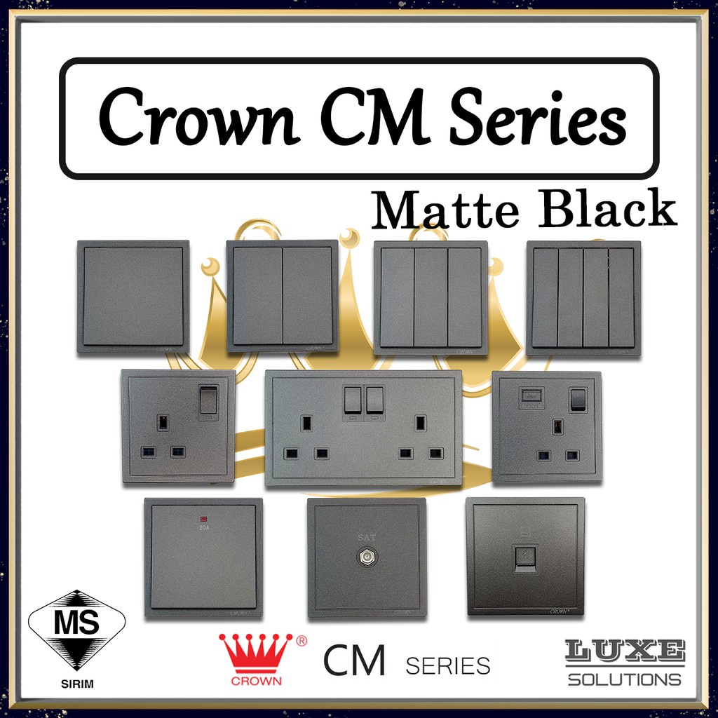 Crown Cm Series Switch Matte Black Switched Socket Outlet Suis Soket Sirim Approved Shopee 4180