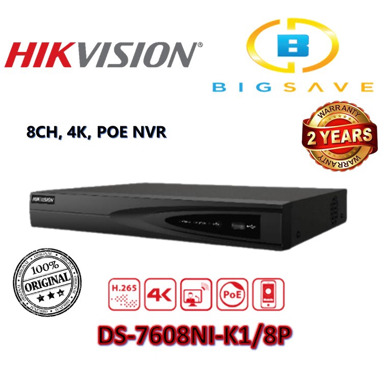 HIKVISION 8CH/8 CHANNEL DS-7608NXI-K1/8P POE 1U K SERIES ACUSENSE 4K ...