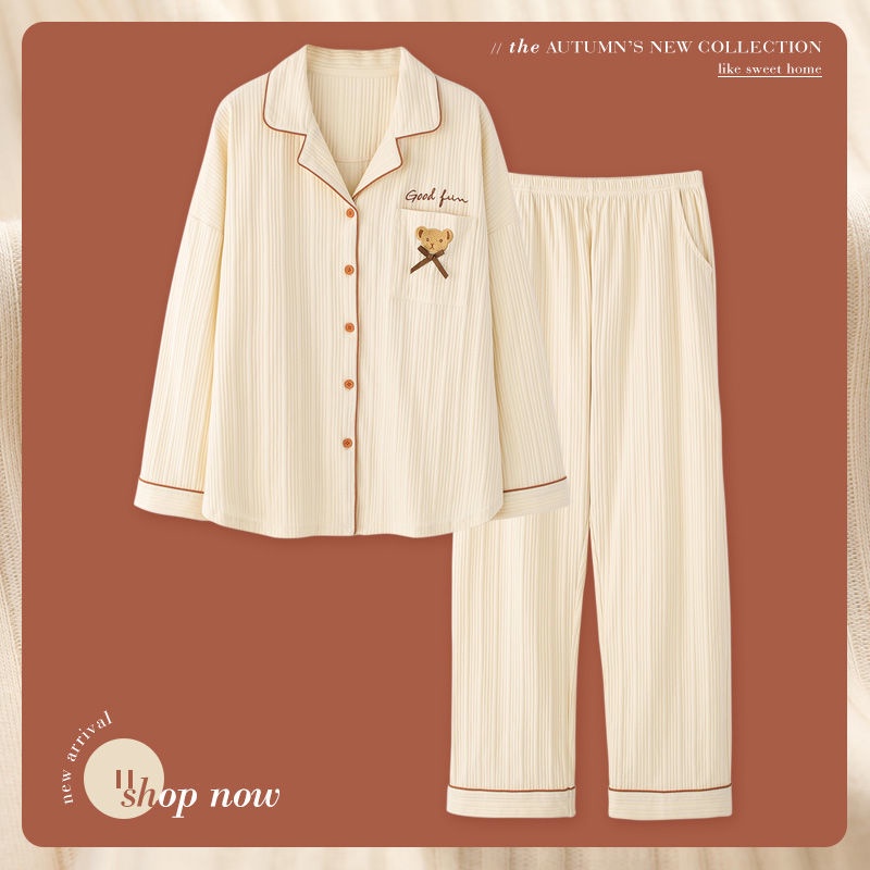 Little Bear Long Sleeve Baju Tidur Perempuan Women Spring and Autumn ...