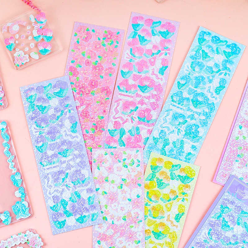 Korean Lovely Flower Series Shiny Stickers Student Handbook Deco DIY ...