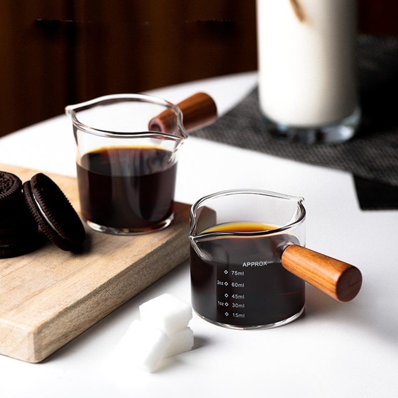 Barista Coffee Espresso Double Spouts Measuring Cup Glass Shot Glass Mini Milk Cup Cw Wooden 2304