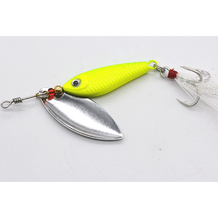 Fishing Jig Fish Head Spoon Lure With Feather Hook Rotating