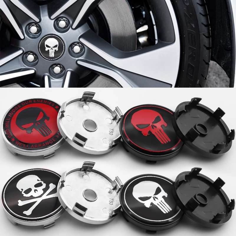 Punisher 4pcs 60mm wheel center cover car tire center skull 3D logo ...