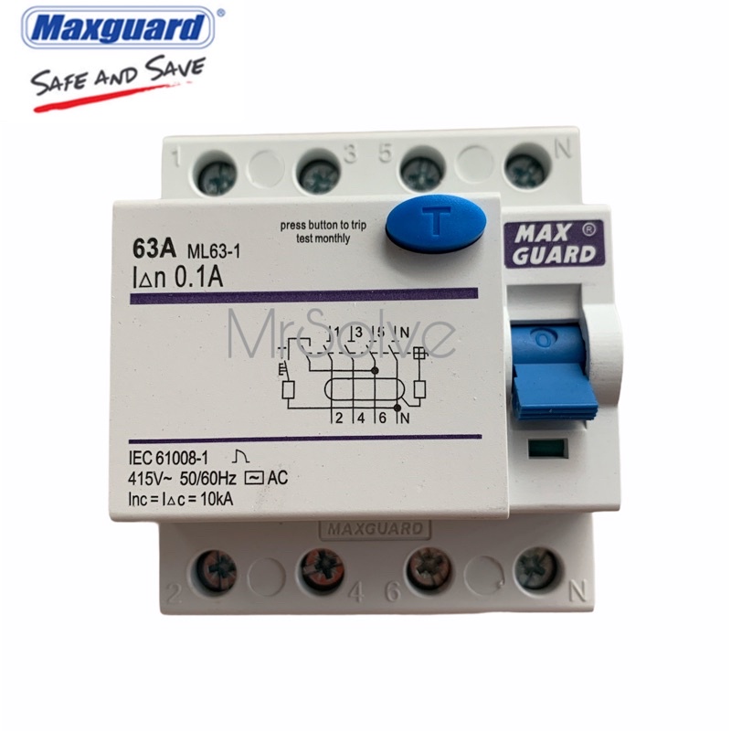 Maxguard 25A 40A 63A /10mA 30mA 100mA 300mA/2Pole 4Pole Residual ...