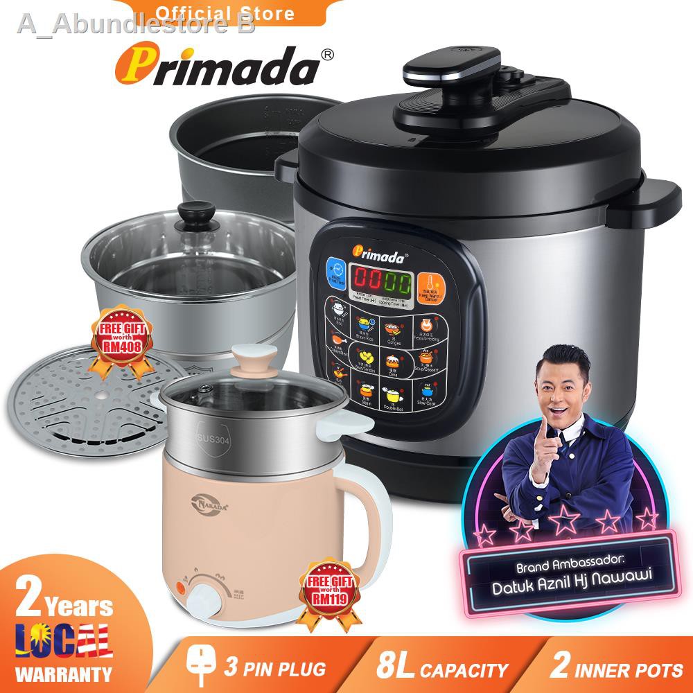 Primada 8 Liter Jumbo Pressure Cooker PC8030 FREE MARBLE SET ELECTRIC MULTICOOKER 2 SS POTS BBQ STEAMBOAT POT