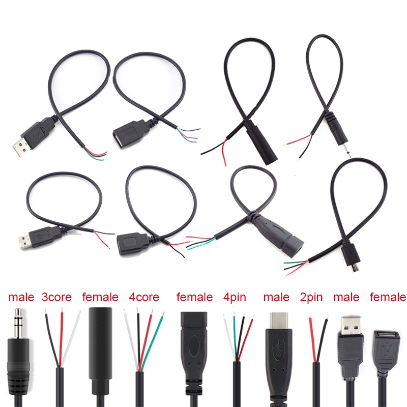 5 Types Wire Micro USB 2.0 Type-C AUX Mono Connector Power Supply ...