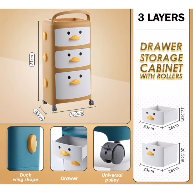 Cute Duck Cartoon Theme Drawer Storage Cabinet with Lock Storage Drawer ...