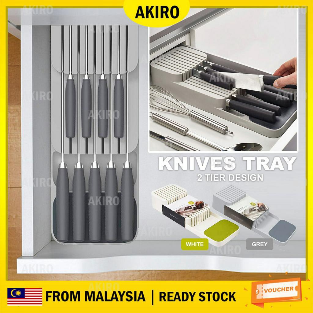 AKIRO Knives Drawer Storage 2 Tray 9 Slot Knife Holder Fit for Most ...