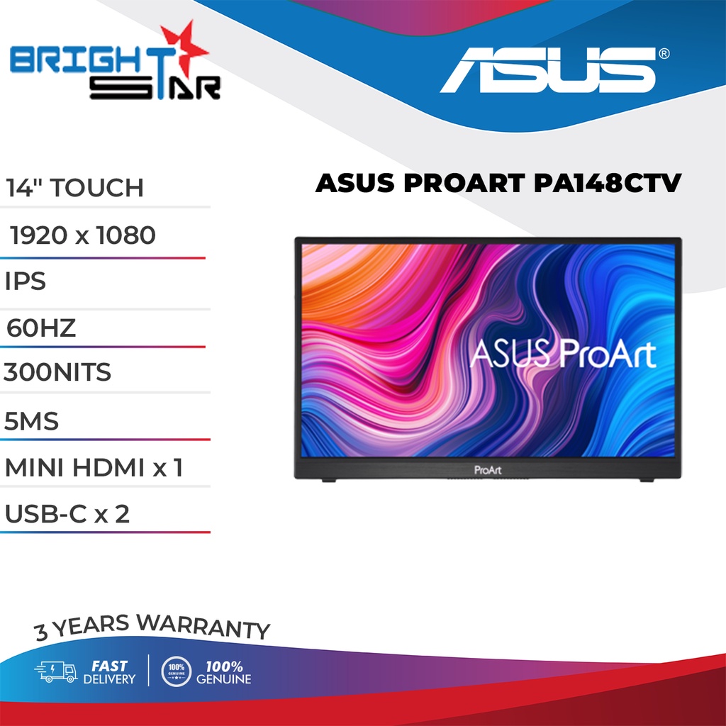 ASUS 14" ASUS PROART PORTABLE PA148CTV MONITOR / 14" TOUCH IPS ...