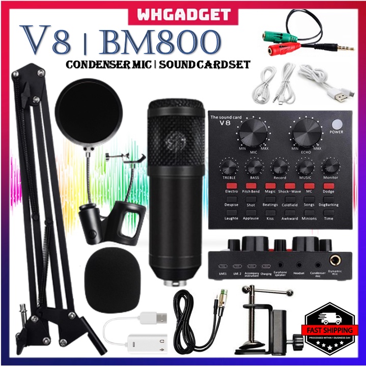 Professional Condenser BM800 Microphone With V8 Sound Card