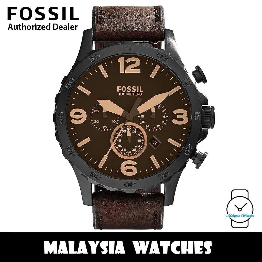 OFFICIAL WARRANTY Fossil JR1487 Nate Chronograph Brown Leather