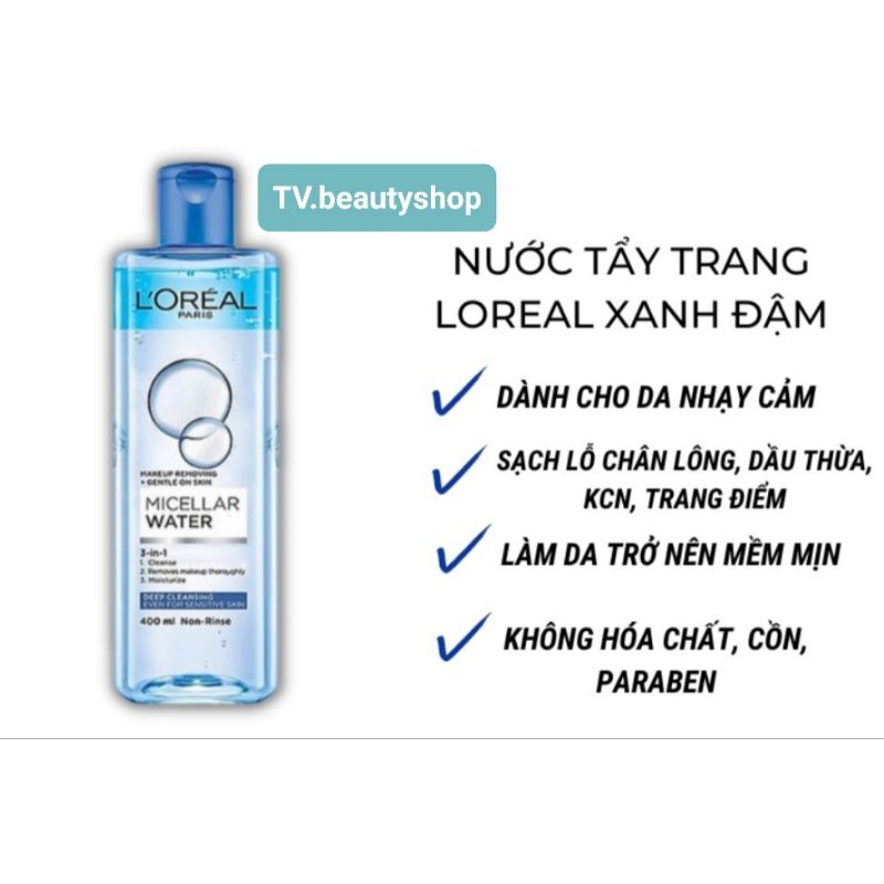 L'OREAL 3in1 Multifunctional Paris Makeup Remover Deep Cleans Blue (Sensitive Skin) Shopee