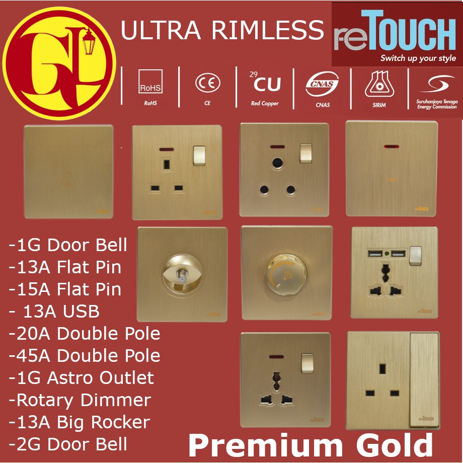 SUIS EMAS SIRIM APPROVED ULTRA RIMLESS RETOUCH SWITCH PREMIUM GOLD 13A ...