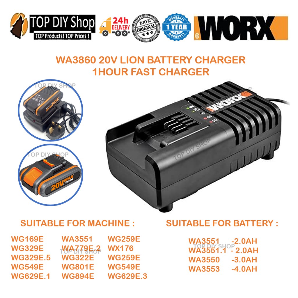 WORX WA3860 20V Fast Charger For WG329E.5 WX550 WX802 Shopee